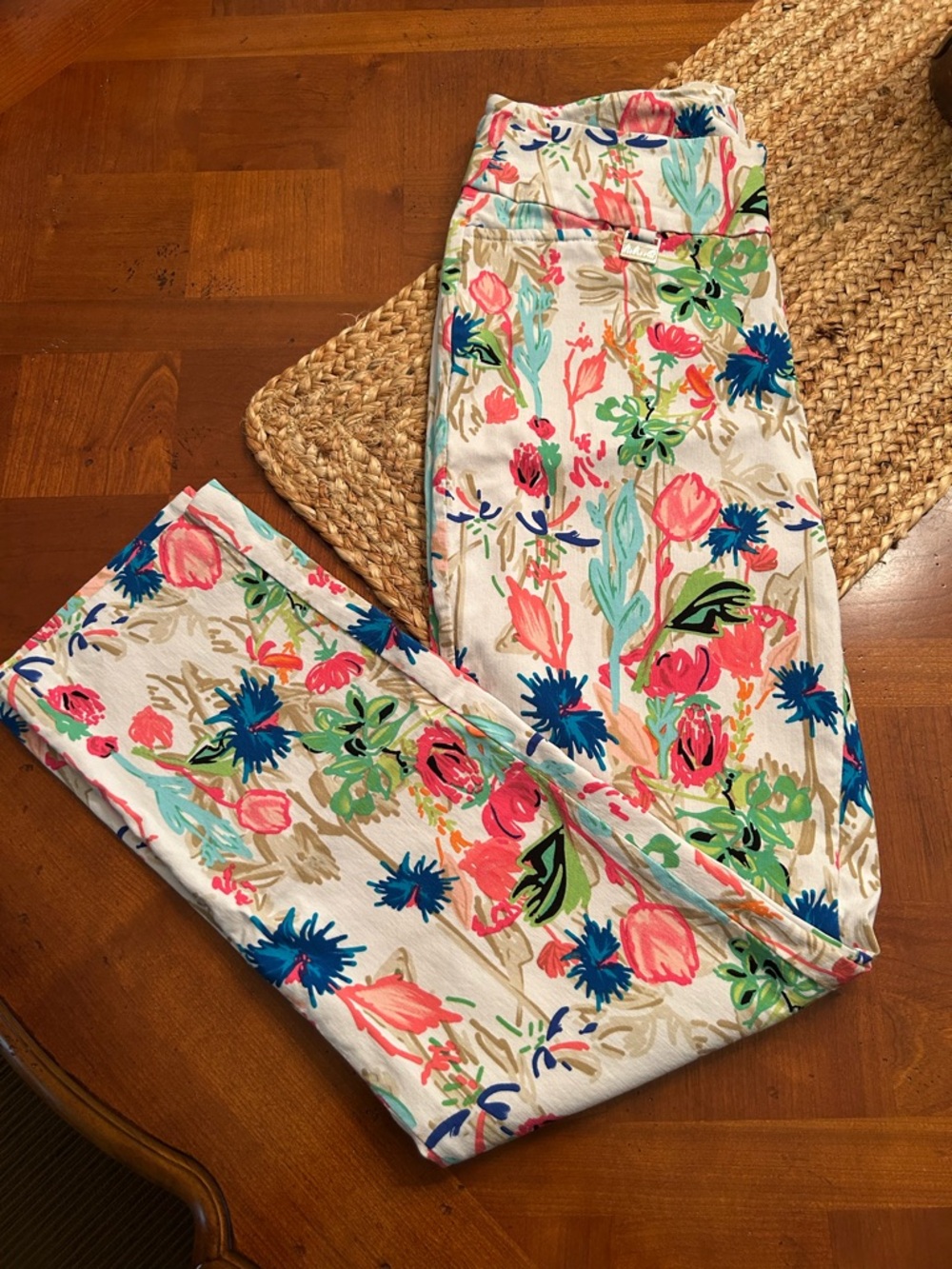 Lulu-B Floral Print White Multicolor Pull-On Pants